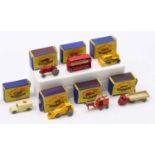 Matchbox Lesney boxed model group of 7, with examples including No. 4 Massey Harris Tractor, No. 5