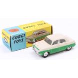 Corgi Toys, 200, Ford Consul Saloon, comprising cream upper and green lower body, flat spun hubs,