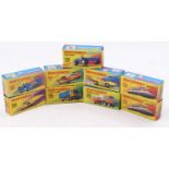 Matchbox Lesney Superfast empty box group of 9, with examples including No. 33 Datsun 126X, No. 63