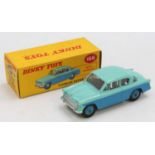 A Dinky Toys No. 166 Sunbeam Rapier saloon comprising of two-tone blue body with dark blue Supertoys