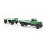 Dinky 25t Flat Truck, finished in green, black including ridged hubs with matching Trailer, both