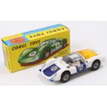 Corgi Toys, 330, Porsche Carrera 6, white and dark blue body with racing number 60, housed in the
