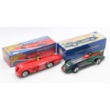 2 modern issue tinplate and clockwork land speed cars comprising a Schylling Collector Series