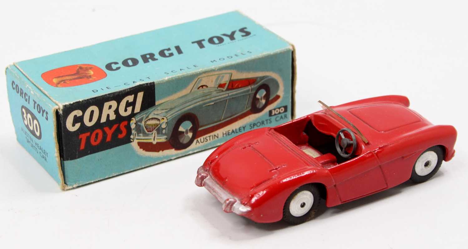 Corgi Toys, 300 Austin Healey sports car, red body with cream seats, flat spun hubs, in the original - Image 2 of 2