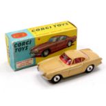 Corgi Toys No. 228 Volvo P1800 comprising a tan body with a red interior, and spun hubs, housed in