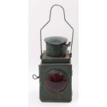 An original British Railways guard's lamp, hand painted in dark green and marked BR, height to top