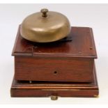 An original early 20th century mahogany cased railway block bell with large brass mushroom bell,