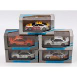 5 Minichamps 1/43rd scale boxed racing cars, with examples including an Opel Omega 3000, an Opel