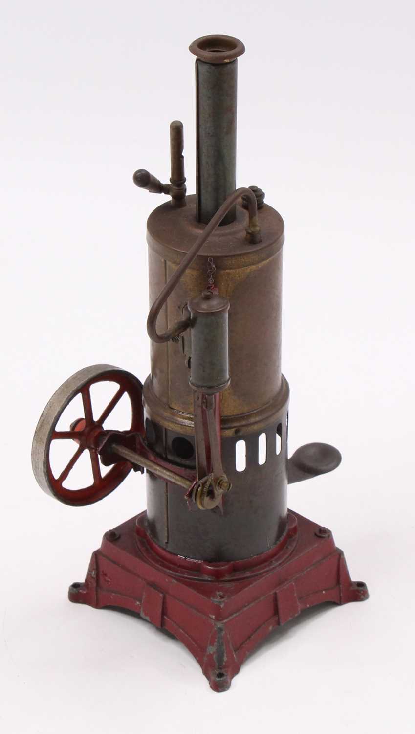 A Bing style or similar vertical spirit fired steam engine comprising of red painted cast metal base - Image 2 of 2