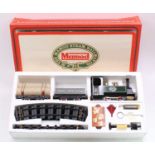 Mamod RS1 Live Steam Train Set, comprising of 0-4-0 locomotive, coal wagon, lumber truck, track,