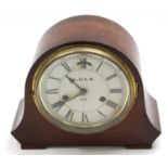 A 6" dial mantel clock, comprising of oak case with brass bezel and bevelled edged glass, the