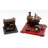 A Mamod and ESL stationary steam plant group, both spirit fired examples, both free running,