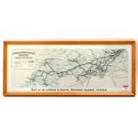 A reproduction London & South Western Railway General System map, housed in a light oak frame,