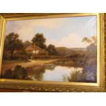 Jenson - Extensive landscape with duck pond before a cottage, oil on canvas, signed and dated