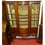An Edwardian mahogany chequer inlaid and further strung two-door china display cabinet, w.115cm