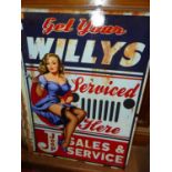 A modern printed metal wall sign stating Jeep Sales & Service, 70 x 50cm