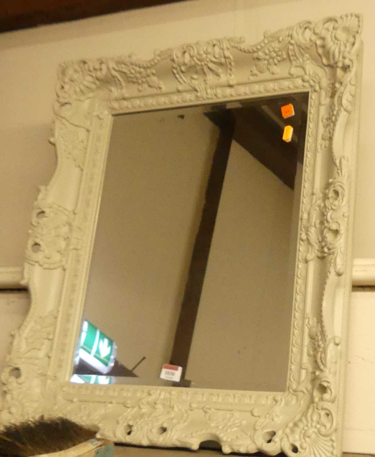 Painted composition framed and bevelled rectangular wall mirror, 66x58cm