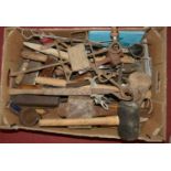 A box of sundry hand tools, mallets, etc