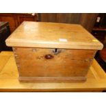 A small rustic pine hinge topped table workbox, w.39.5cm
