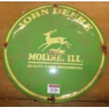 A circular convex enamel on metal sign for John Deere, dia.29.5cm