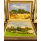 Mira Oficjalska - pair landscape scenes, acrylic on canvas, each signed 29x39cm; and J Edmondson -