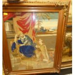 A circa 1900 framed woolwork by Agnes Eliza Rudge depicting David playing the Harp for King Saul,