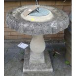 A reconstituted stone pedestal sundial, h.68cm