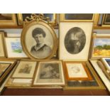 Assorted prints to include French monochrome engravings, photographic portrait etc (6)