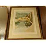 Continental school - River scene, colour mezzotint, indistinctly signed in pencil to the margin,