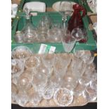 Two boxes of glassware, to include a ruby glass ewer
