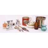 A collection of glass, ceramics and metalware, to include a Bristol Blue glass tankard and a