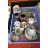 A collection of glass and ceramics, to include a Nailsea type glass dish and blue jasper ware