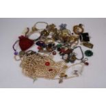 A collection of costume jewellery, to include a gilt metal fob watch on chain, gatelink bracelet