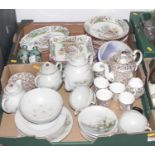 Two boxes of ceramics to include Copeland Spode dinner wares and a Japanese porcelain tea service