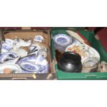 Two boxes of mixed ceramics, to include a Heathcote Old English Scenery pattern part dinner service