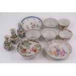 A collection of 18th century and later porcelain to include tea bowls and miniature vases One Canton