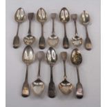 Twelve various silver Fiddle pattern teaspoons, gross weight 8.1ozt