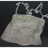 A lady's silver meshlink evening bag, on chain, with import marks for London 1919, w.10.5cm