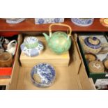 A collection of mixed Asian ceramics, to include a Japanese green glaze teapot