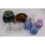 A collection of glassware to include a Mdina vase, height 11cm, and a pair of Wedgwood Sherringham