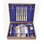 A part-canteen of silver plated cutlery in the Old English pattern, w.39cm