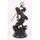 A bronze figure of Neptune, upon a polished black hardstone plinth, h.36cm Overall in good condition