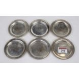 A set of six continental silver coasters, each marked 800 to the underside, 8cm dia, 5 oz troy