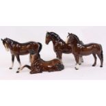 A Beswick model of a horse, chestnut gloss, h.17cm; together with three other similar (4)