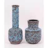 Two West German pottery vases, each having mottled blue glaze, the largest h.25cm