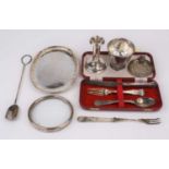 A Victorian silver christening set, comprising a knife, spoon and fork, London 1838, a weighted