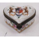 A 19th century Samson porcelain armorial porcelian patch box, in the form of a heart