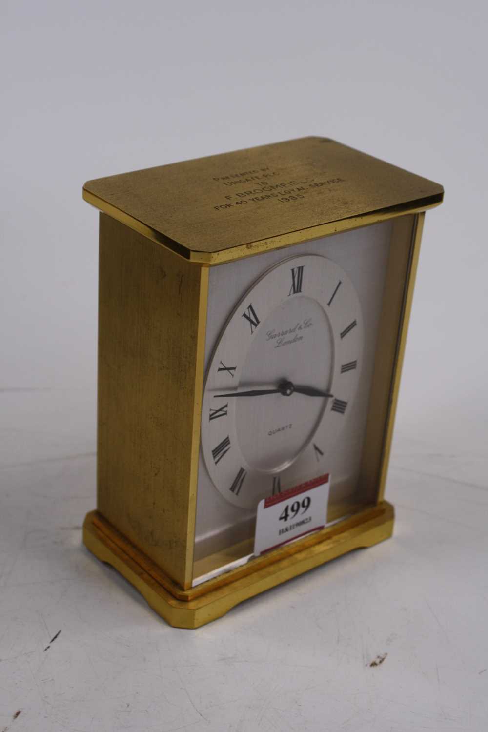 A Garrard & Co. quartz brass cased mantel clock, height 13cm, boxed - Image 2 of 3