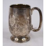 A George V silver christening mug, engraved with flowers and swags, Joseph Gloster Ltd, Birmingham