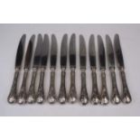 A set of 12 continental silver handled tableknives, each handle stamped 800